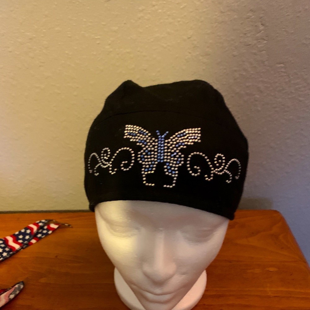 Butterfly Embroidered Chef/ Biker Skull  Cap hat